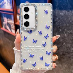 For Samsung Galaxy S24+ 5G Diamond Glitter Butterfly Pattern Shockproof Phone Case(Blue Butterfly B4)