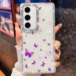 For Samsung Galaxy S24+ 5G Diamond Glitter Butterfly Pattern Shockproof Phone Case(Purple Butterfly B6)