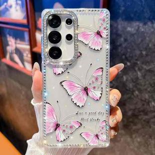 For Samsung Galaxy S25 Ultra 5G Diamond Glitter Butterfly Pattern Shockproof Phone Case(Pink Butterfly B1)