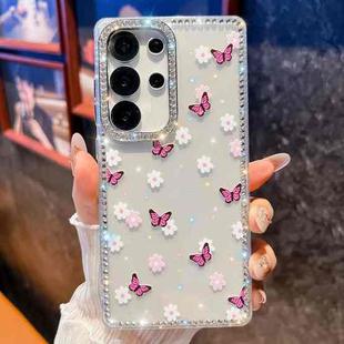 For Samsung Galaxy S25 Ultra 5G Diamond Glitter Butterfly Pattern Shockproof Phone Case(Purple Butterfly B2)