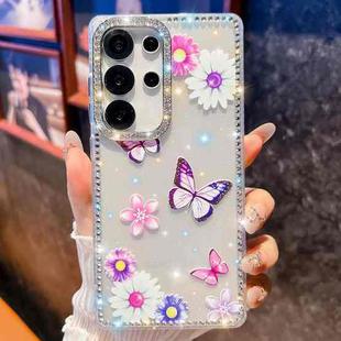 For Samsung Galaxy S25 Ultra 5G Diamond Glitter Butterfly Pattern Shockproof Phone Case(Butterfly Love Flower B5)