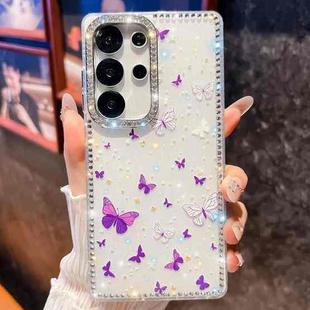 For Samsung Galaxy S25 Ultra 5G Diamond Glitter Butterfly Pattern Shockproof Phone Case(Purple Butterfly B6)