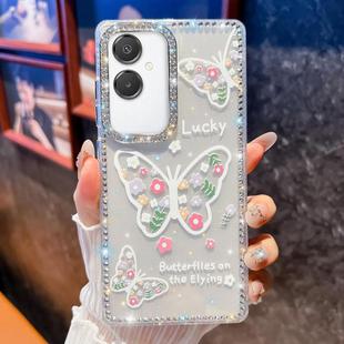 For Samsung Galaxy A07 5G Diamond Glitter Butterfly Pattern Shockproof Phone Case(Flower Butterfly B3)