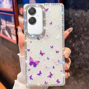 For Samsung Galaxy A07 5G Diamond Glitter Butterfly Pattern Shockproof Phone Case(Purple Butterfly B6)