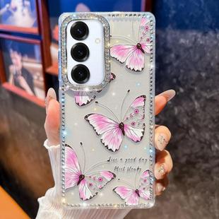 For Samsung Galaxy A17 5G Diamond Glitter Butterfly Pattern Shockproof Phone Case(Pink Butterfly B1)