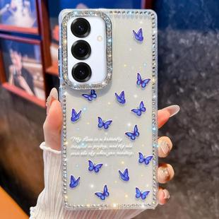 For Samsung Galaxy A16 5G Diamond Glitter Butterfly Pattern Shockproof Phone Case(Blue Butterfly B4)