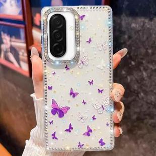 For Samsung Galaxy A26 5G Diamond Glitter Butterfly Pattern Shockproof Phone Case(Purple Butterfly B6)