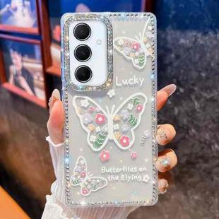 For Samsung Galaxy A15 5G Diamond Glitter Butterfly Pattern Shockproof Phone Case(Flower Butterfly B3)