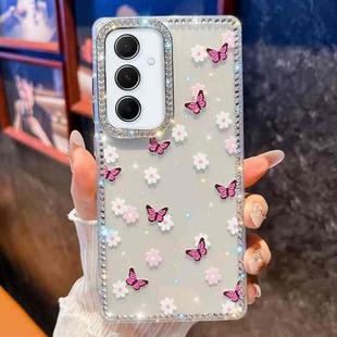 For Samsung Galaxy A55 5G Diamond Glitter Butterfly Pattern Shockproof Phone Case(Purple Butterfly B2)
