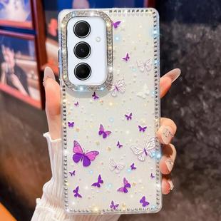 For Samsung Galaxy A55 5G Diamond Glitter Butterfly Pattern Shockproof Phone Case(Purple Butterfly B6)