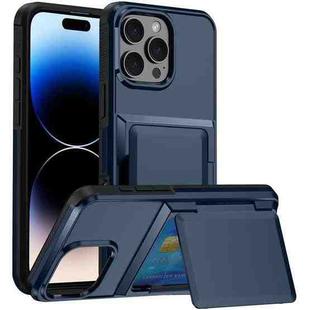 For iPhone 15 Pro Max Kalebol Flip Card Wallet Holder Shockproof Phone Case(Blue)