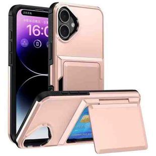 For iPhone 17 Kalebol Flip Card Wallet Holder Shockproof Phone Case(Rose Gold)