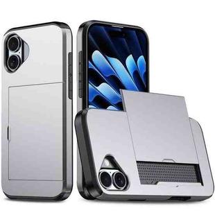 For iPhone 16 Kalebol 2 in 1 Shockproof Sliding Card Slot Phone Case(Gray)