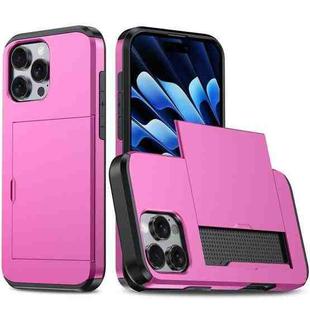 For iPhone 14 Pro Kalebol 2 in 1 Shockproof Sliding Card Slot Phone Case(Pink)