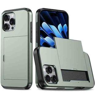 For iPhone 13 Pro Max Kalebol 2 in 1 Shockproof Sliding Card Slot Phone Case(Army Green)