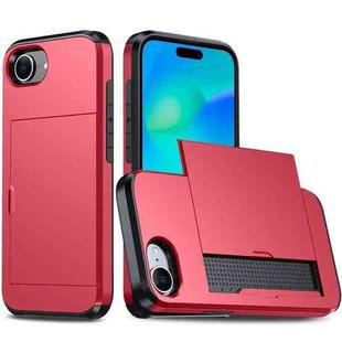 For iPhone 16e Kalebol 2 in 1 Shockproof Sliding Card Slot Phone Case(Red)