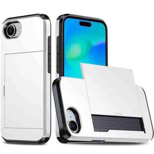 For iPhone 16e Kalebol 2 in 1 Shockproof Sliding Card Slot Phone Case(White)