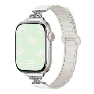 For Apple Watch 46mm / 49mm / 45mm / 44mm Bow Small Waist Magnetic Silicone Watch Band(Pale Mint with Starlight)