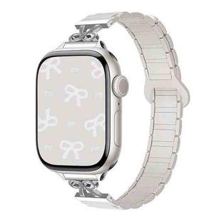 For Apple Watch 46mm / 49mm / 45mm / 44mm Bow Small Waist Magnetic Silicone Watch Band(Starlight)