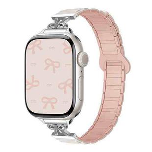For Apple Watch 46mm / 49mm / 45mm / 44mm Bow Small Waist Magnetic Silicone Watch Band(Starlight with Pink Sand)