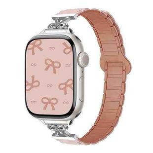 For Apple Watch 42mm / 41mm / 40mm / 38mm Bow Small Waist Magnetic Silicone Watch Band(Oxford Pink with Rose Gray)
