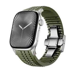 For Apple Watch 46mm / 49mm / 45mm / 44mm Knurled Texture Folding Buckle Silicone Watch Band(Titanium Green)