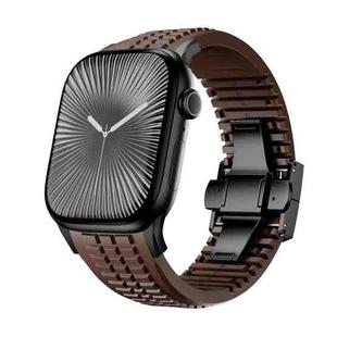 For Apple Watch 46mm / 49mm / 45mm / 44mm Knurled Texture Folding Buckle Silicone Watch Band(Black Curry)