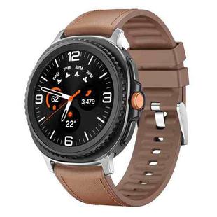For Samsung Galaxy Watch8 / Watch8 Classic Metal Head Leather Skin Silicone Watch Band(Light Brown)