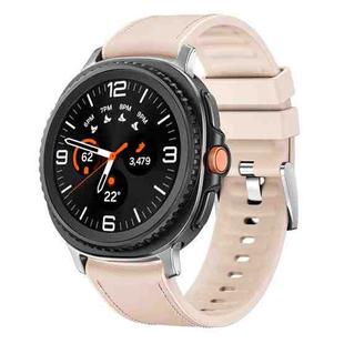For Samsung Galaxy Watch8 / Watch8 Classic Metal Head Leather Skin Silicone Watch Band(Apricot Color)