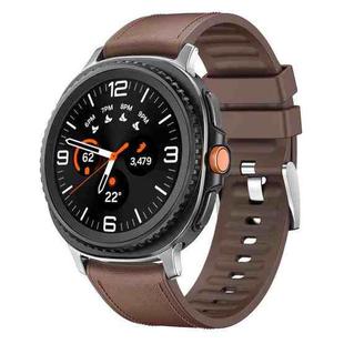 For Samsung Galaxy Watch8 / Watch8 Classic Metal Head Leather Skin Silicone Watch Band(Brown)