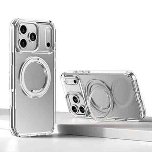 For iPhone 17 Pro Max Kalebol Rotating Magnetic Holder MagSafe Phone Case(Transparent Silver)