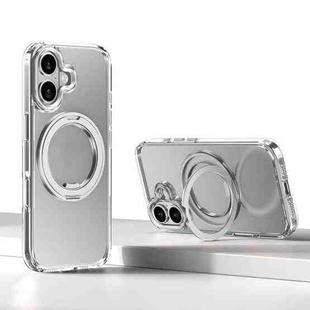 For iPhone 16 Kalebol Rotating Magnetic Holder MagSafe Phone Case(Transparent Silver)
