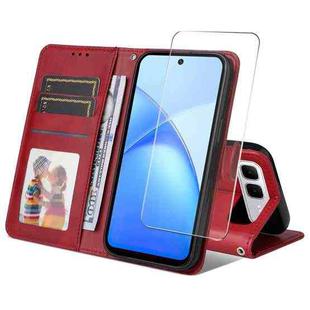 For Infinix Smart 10 Plus ENKAY Card Wallet Calf Texture Leather Phone Case with Screen Film(Red)