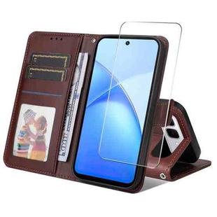 For Infinix Smart 10 Plus ENKAY Card Wallet Calf Texture Leather Phone Case with Screen Film(Brown)