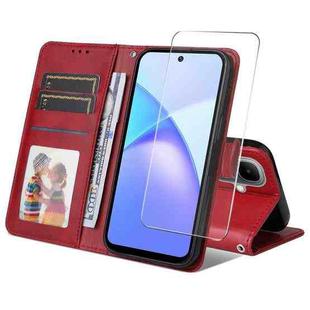For Tecno Pop 10 ENKAY Card Wallet Calf Texture Leather Phone Case with Screen Film(Red)