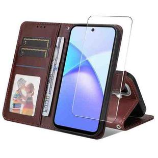 For Tecno Pop 10 ENKAY Card Wallet Calf Texture Leather Phone Case with Screen Film(Brown)