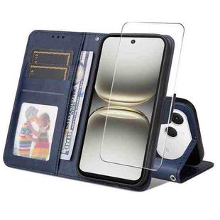 For Tecno Spark 40 4G ENKAY Card Wallet Calf Texture Leather Phone Case with Screen Film(Blue)