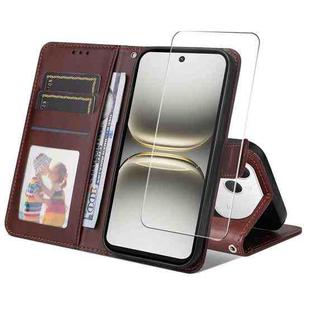 For Tecno Spark 40 4G ENKAY Card Wallet Calf Texture Leather Phone Case with Screen Film(Brown)