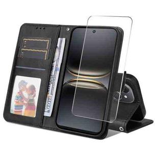 For Tecno Spark 40c ENKAY Card Wallet Calf Texture Leather Phone Case with Screen Film(Black)