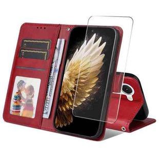 For Tecno Spark 40 Pro ENKAY Card Wallet Calf Texture Leather Phone Case with Screen Film(Red)