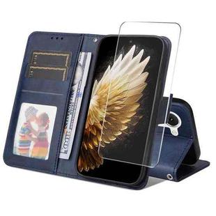 For Tecno Spark 40 Pro ENKAY Card Wallet Calf Texture Leather Phone Case with Screen Film(Blue)