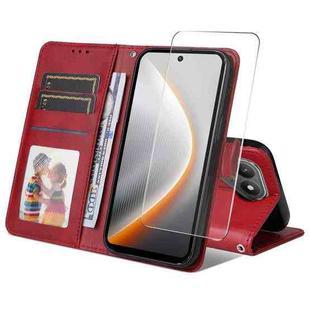 For Tecno Pova 7 ENKAY Card Wallet Calf Texture Leather Phone Case with Screen Film(Red)
