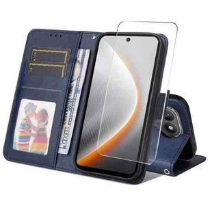 For Tecno Pova 7 ENKAY Card Wallet Calf Texture Leather Phone Case with Screen Film(Blue)