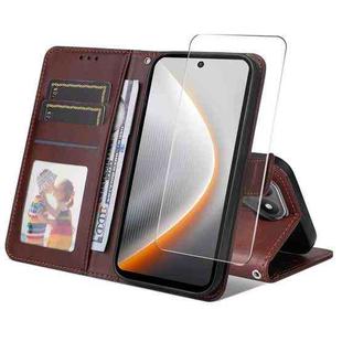For Tecno Pova 7 ENKAY Card Wallet Calf Texture Leather Phone Case with Screen Film(Brown)