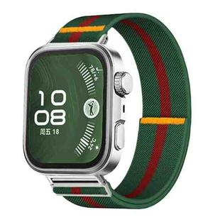 For Huawei Watch Fit3 / Fit4 / Fit4 Pro Adjustable Single Loop Elastic Nylon Watch Band(Green Red)