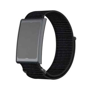 For Amazfit Helio Strap Metal Ring Two Sections Nylon Hook and Loop Fastener Watch Band(Deep Black)