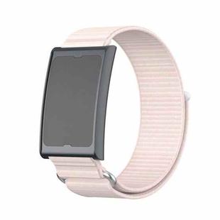 For Amazfit Helio Strap Metal Ring Two Sections Nylon Hook and Loop Fastener Watch Band(Pearl Pink)