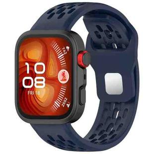 For Huawei Watch Fit4 / Fit4 Pro / Fit3 Mesh Silver Reverse Steel Buckle Silicone Watch Band(Midnight Blue)