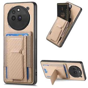 For Nothing Phone 3a Pro Carbon Fiber Fold Stand Elastic Card Bag Phone Case(Khaki)