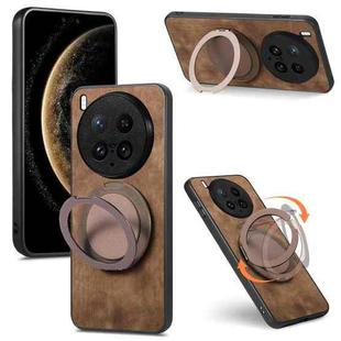 For vivo X200 Ultra Retro Leather Rotation Round Holder Phone Case(Brown)